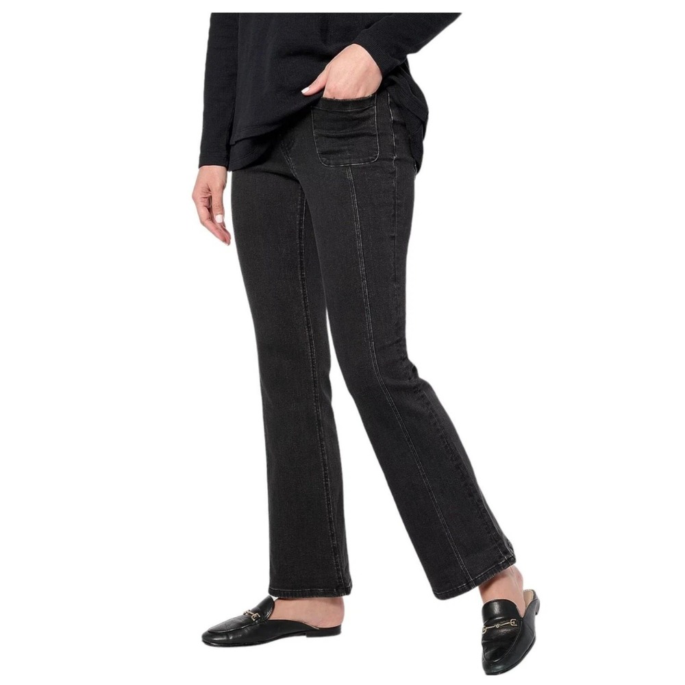 Denim & Co Canyon Retreat Easy Stretch Flare Jeans Washed Black Plus Petite 26